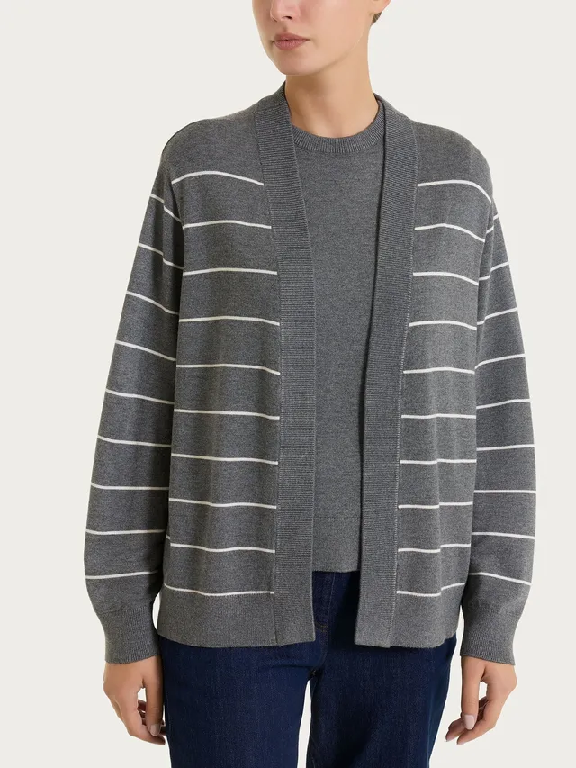 Ragno Four Seasons righe fini cardigan Fant. Ardesia viscosa