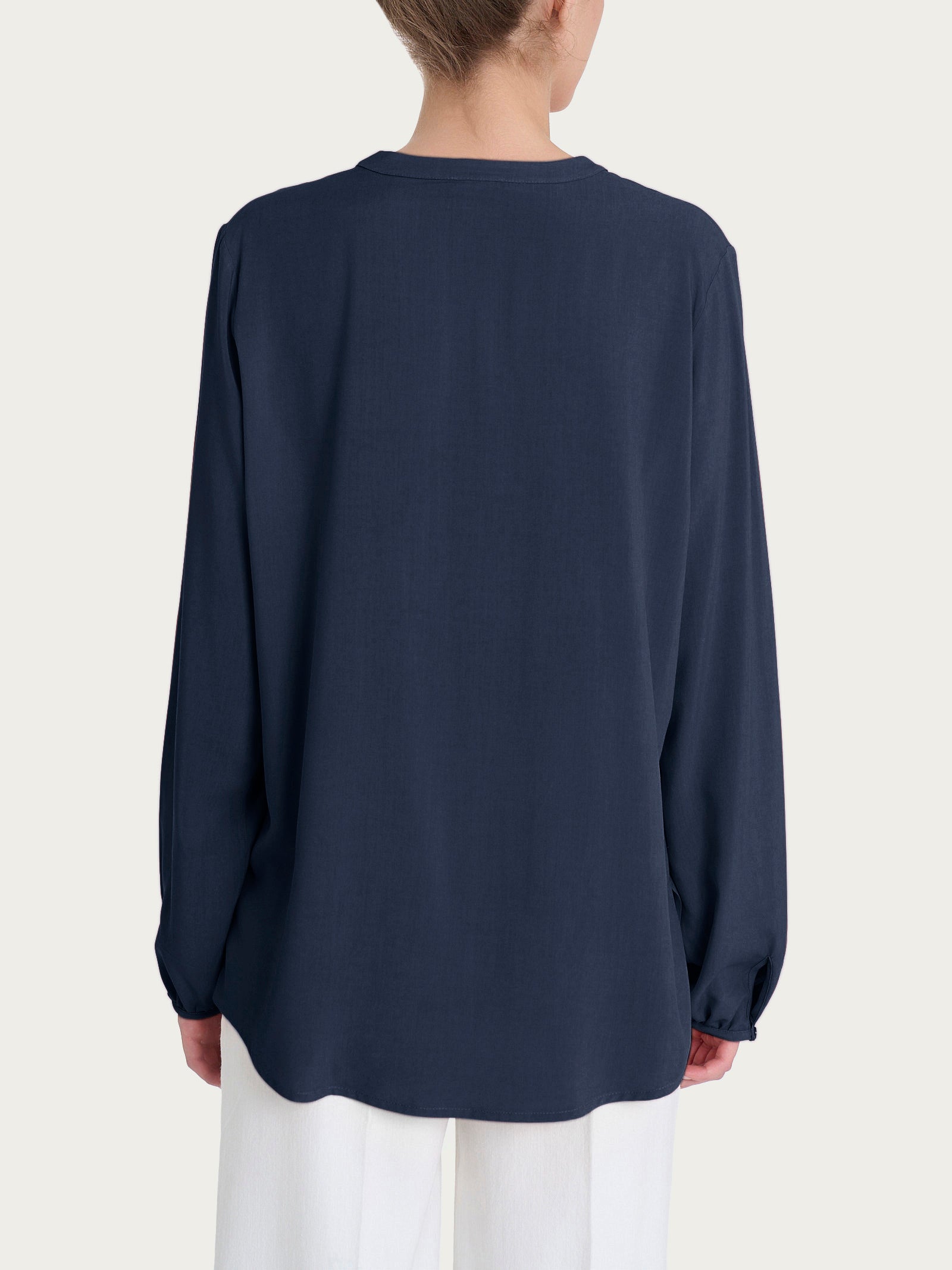 Ragno Blusa collo coreana Ecoseta Bleu manica lunga