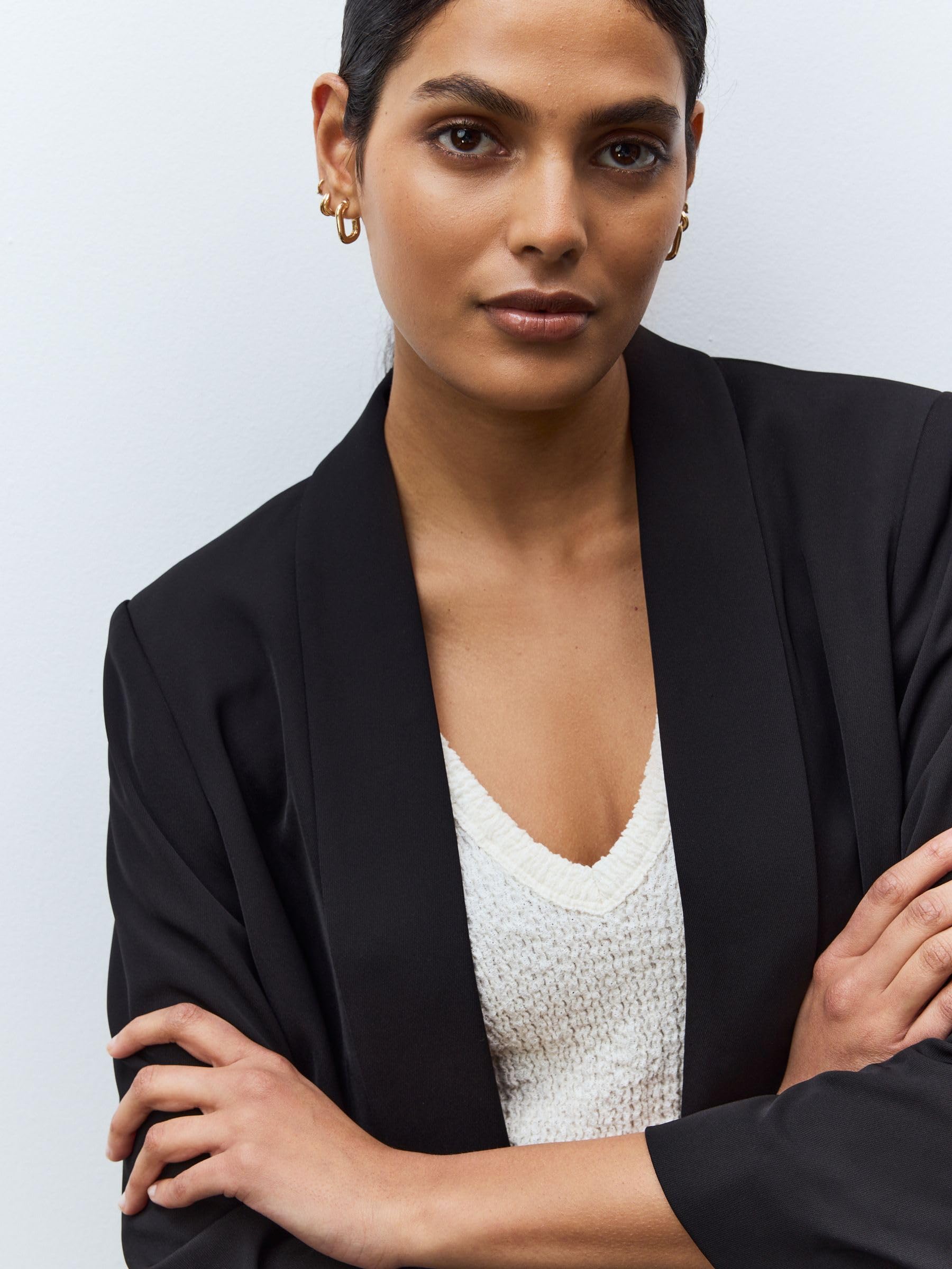 Next Blazer Comodo Maniche Arricciate Donna Nero Stiro Facile