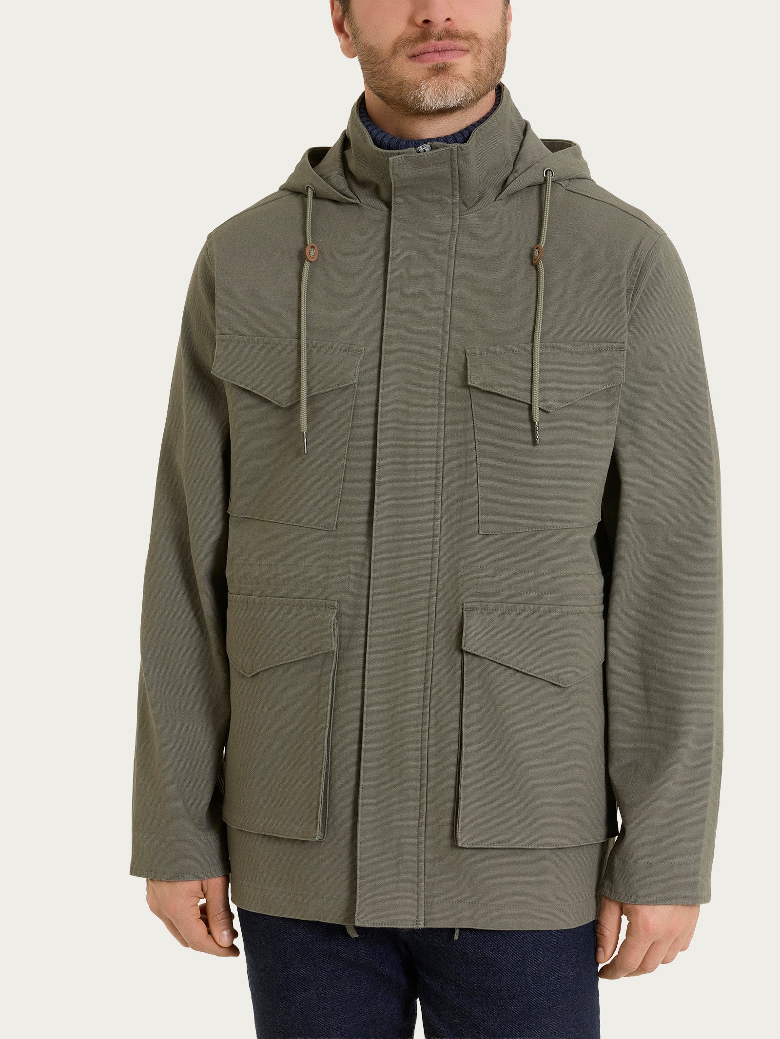 Ragno Canvas Stretch Cappotto Cappuccio Uomo Seagrass
