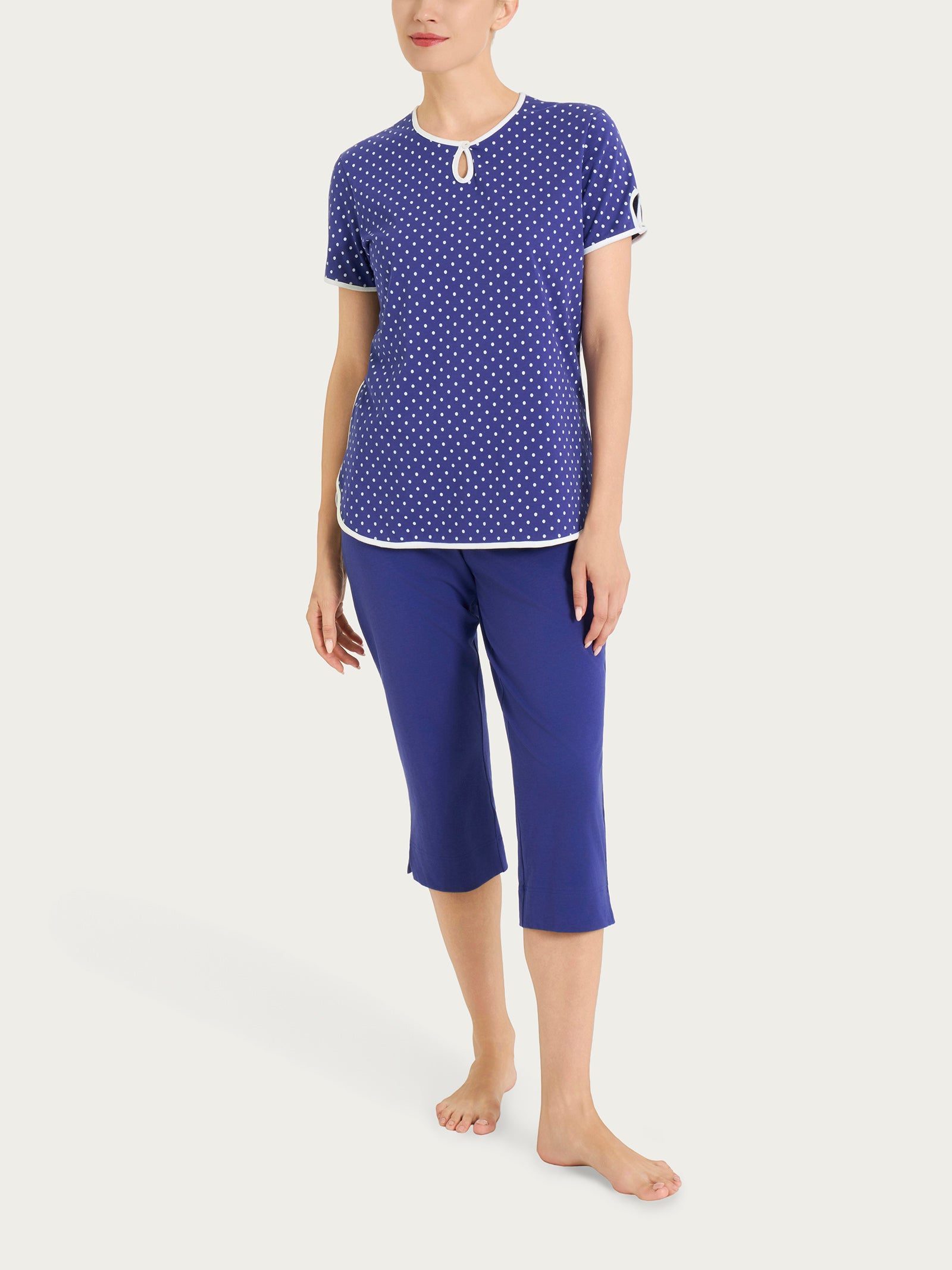 Ragno Sweet Emotion pigiama pinocchietto pois jersey cotone blu