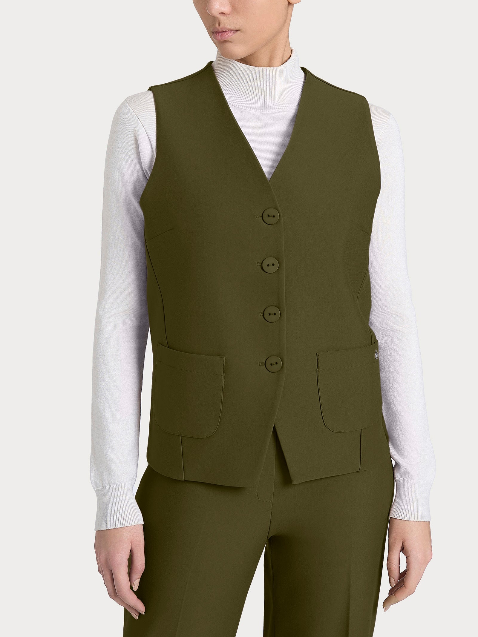 Ragno Compact gilet 4 bottoni Dark Olive misto viscosa