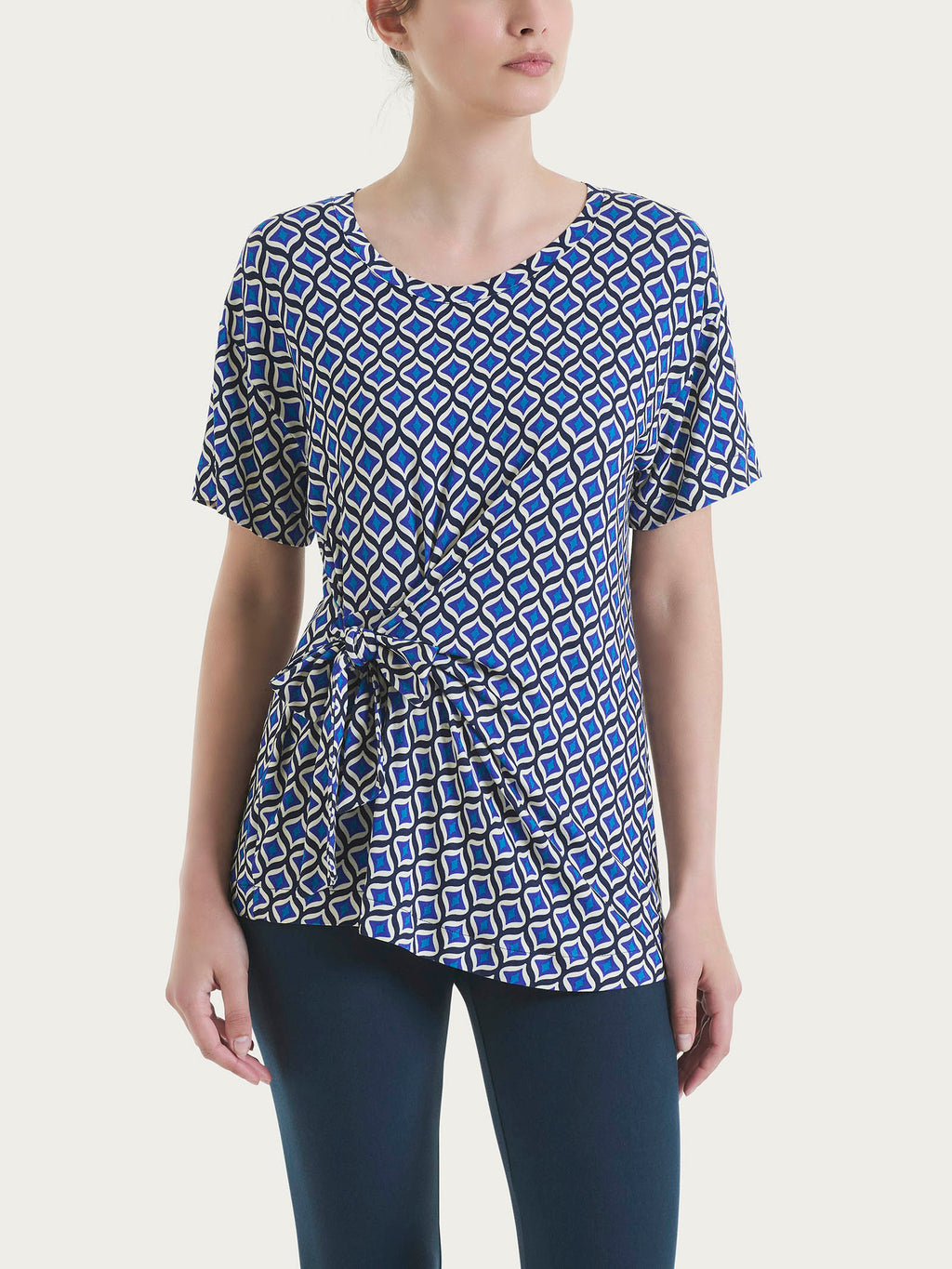 Ragno Viscose Summer t-shirt nodo blu fantasia