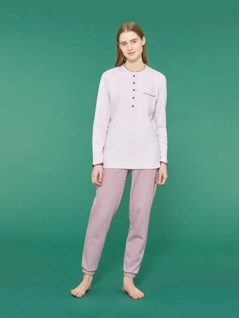 Ragno Interlock Pigiama serafino rouches cotone lavender righe