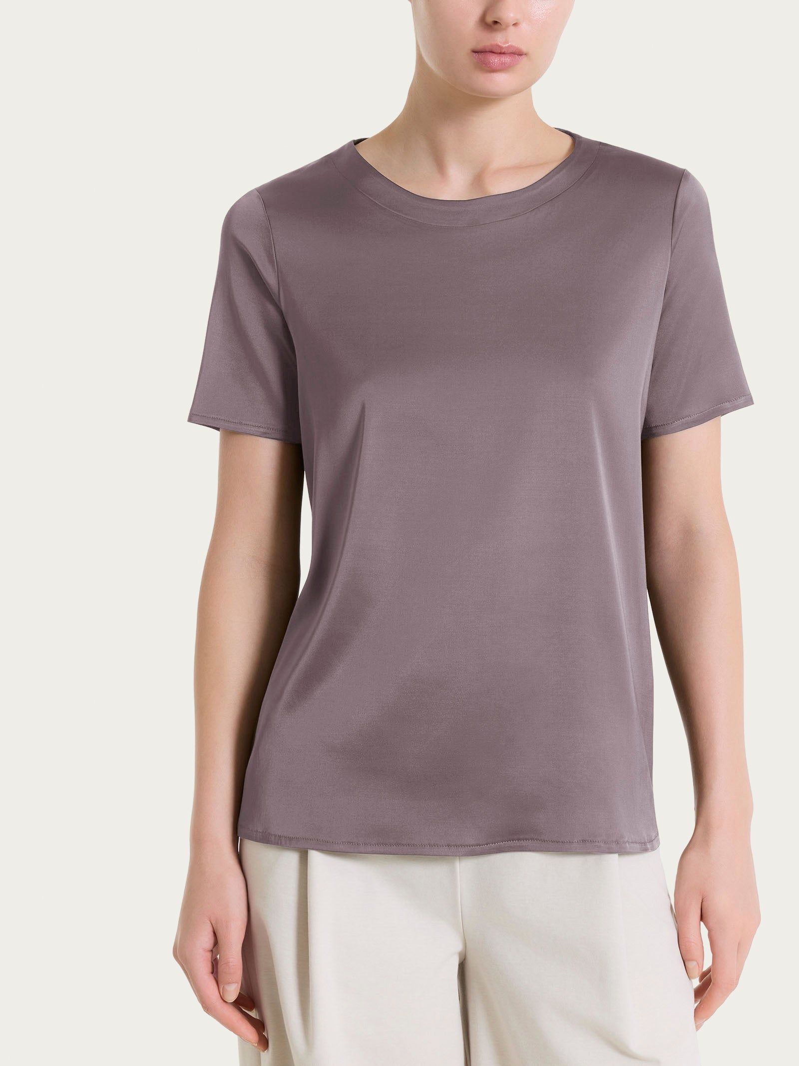 Ragno Stretch Satin maglietta manica corta Plum Truffle