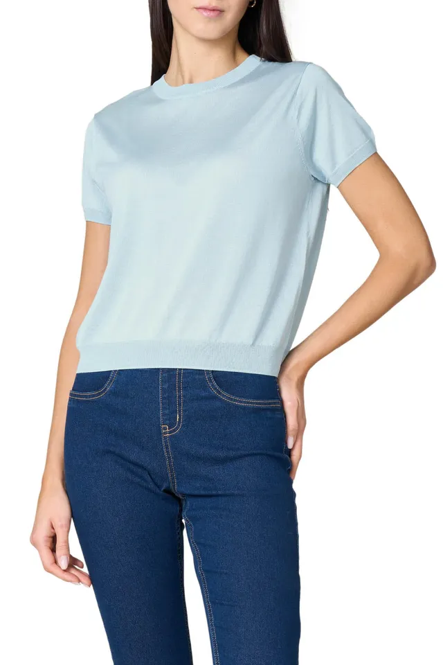 Goldenpoint Maglia Scollo Tondo Manica Corta Donna a Costine