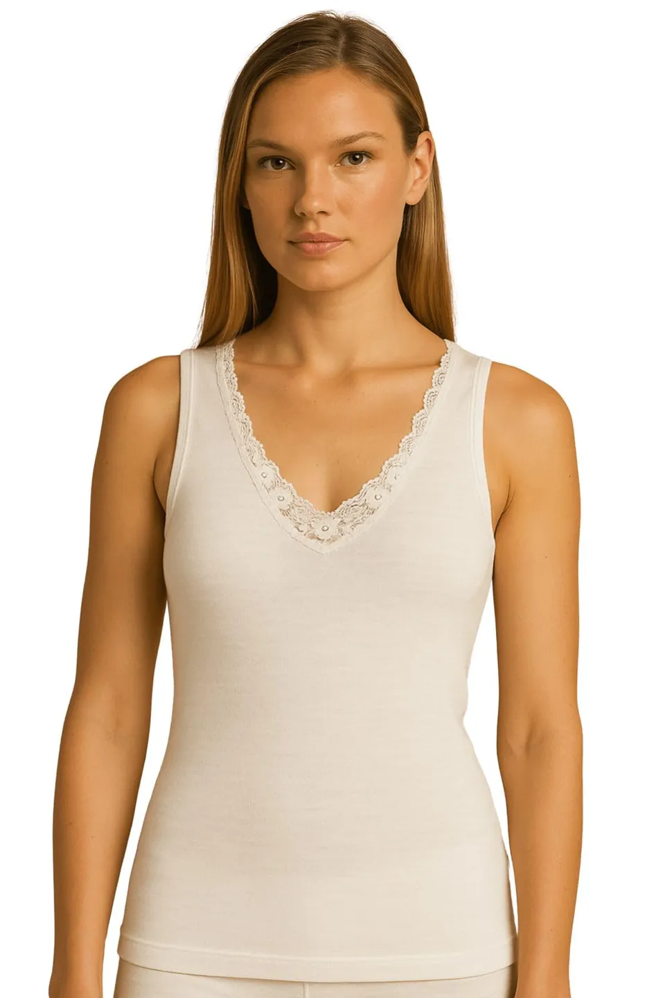 Lady C Canotta Donna Spalla Larga Misto Lana Pizzo Elegante