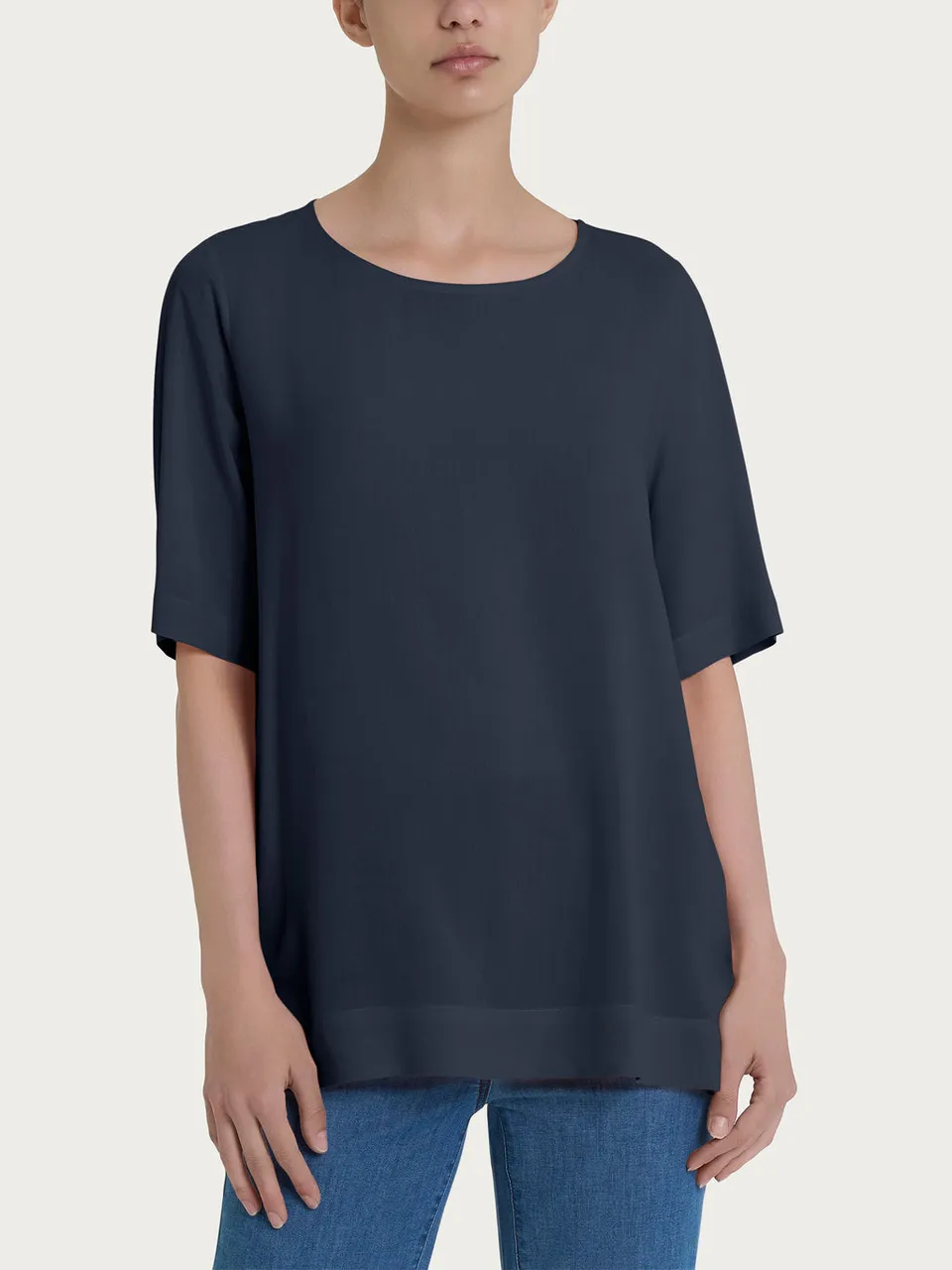 Ragno EcoSeta blusa maniche corte blu in raso