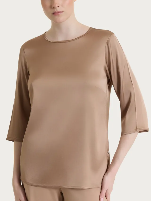 Ragno Stretch Satin blusa manica 3/4 Warm Taupe viscosa