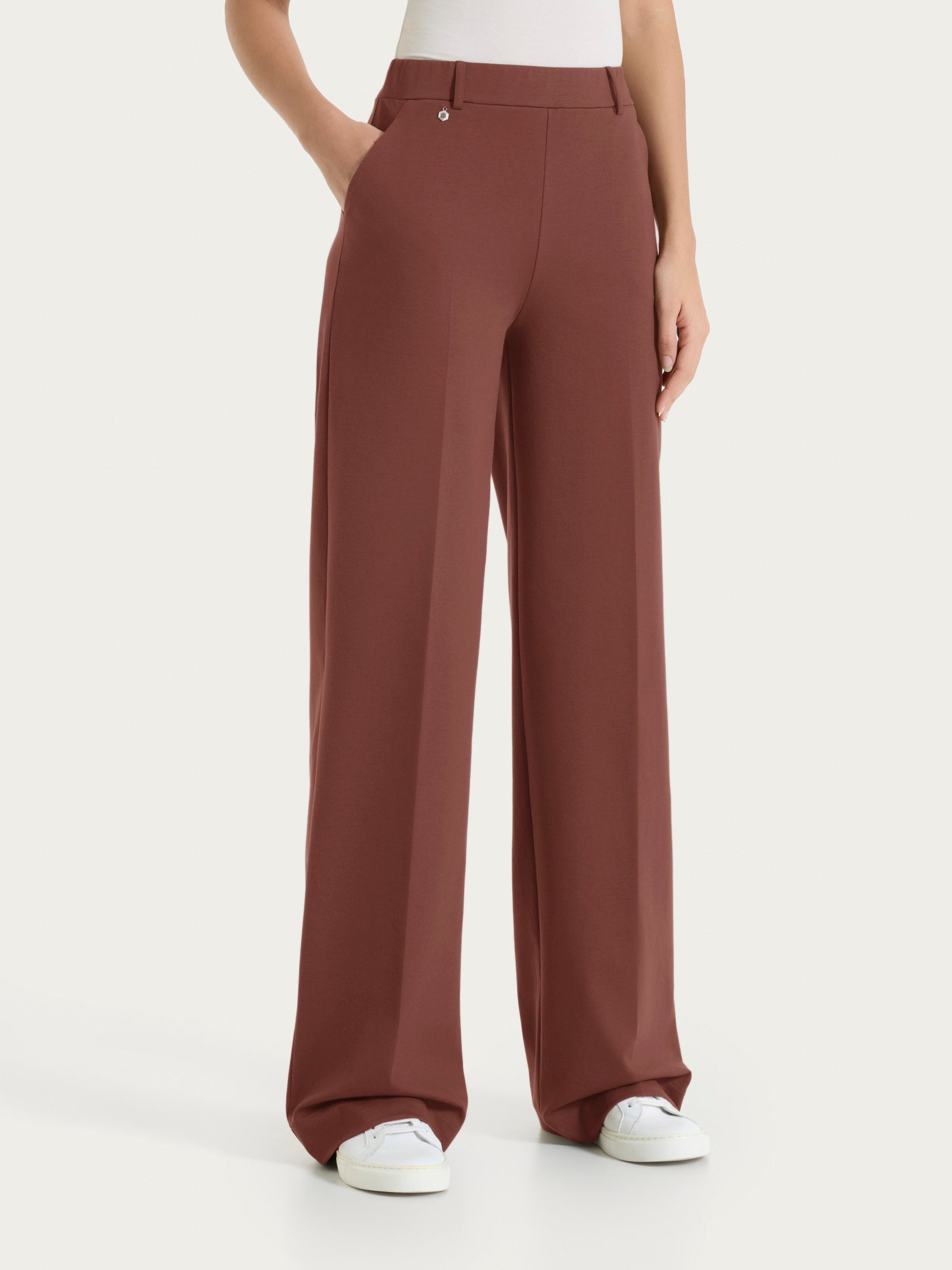 Ragno Compact Light Pantalone Palazzo Cappuccino con tasche