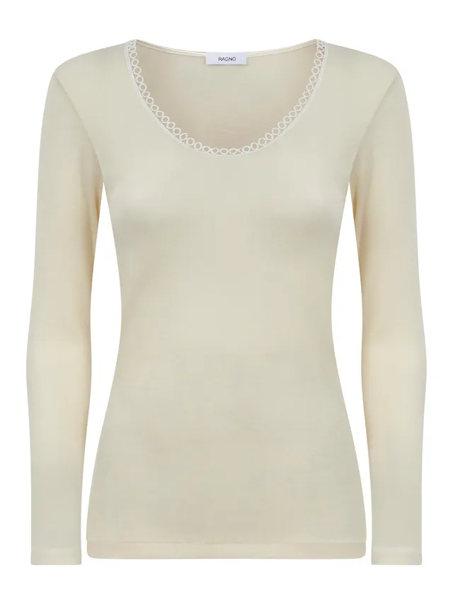 Ragno Lana Seta Maglietta Pizzo Bianco Lana