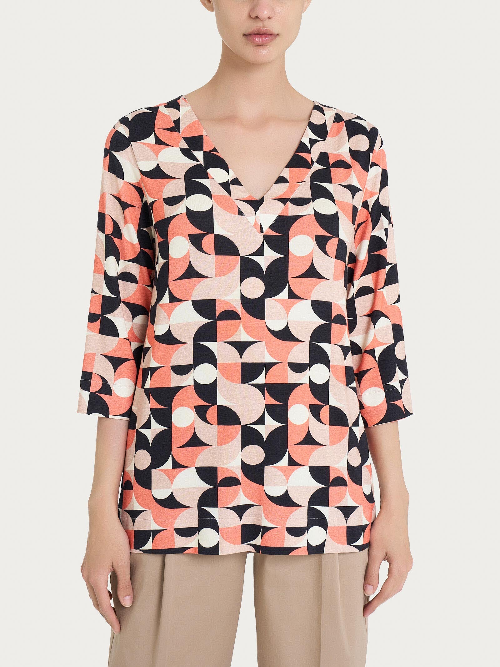 Ragno Viscosa Summer Blusa scollo V Warm Taupe fantasia