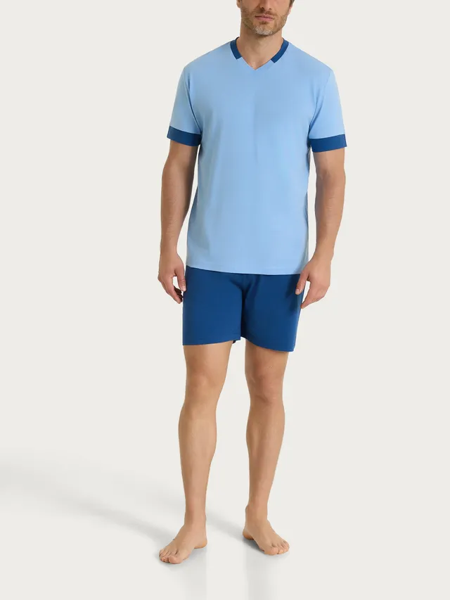 Ragno Jersey di Cotone Scollo a V Pigiama Corto Della Robbia Blue puro cotone