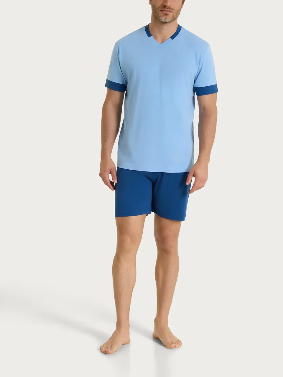 Ragno Jersey di Cotone Scollo a V Pigiama Corto Della Robbia Blue puro cotone