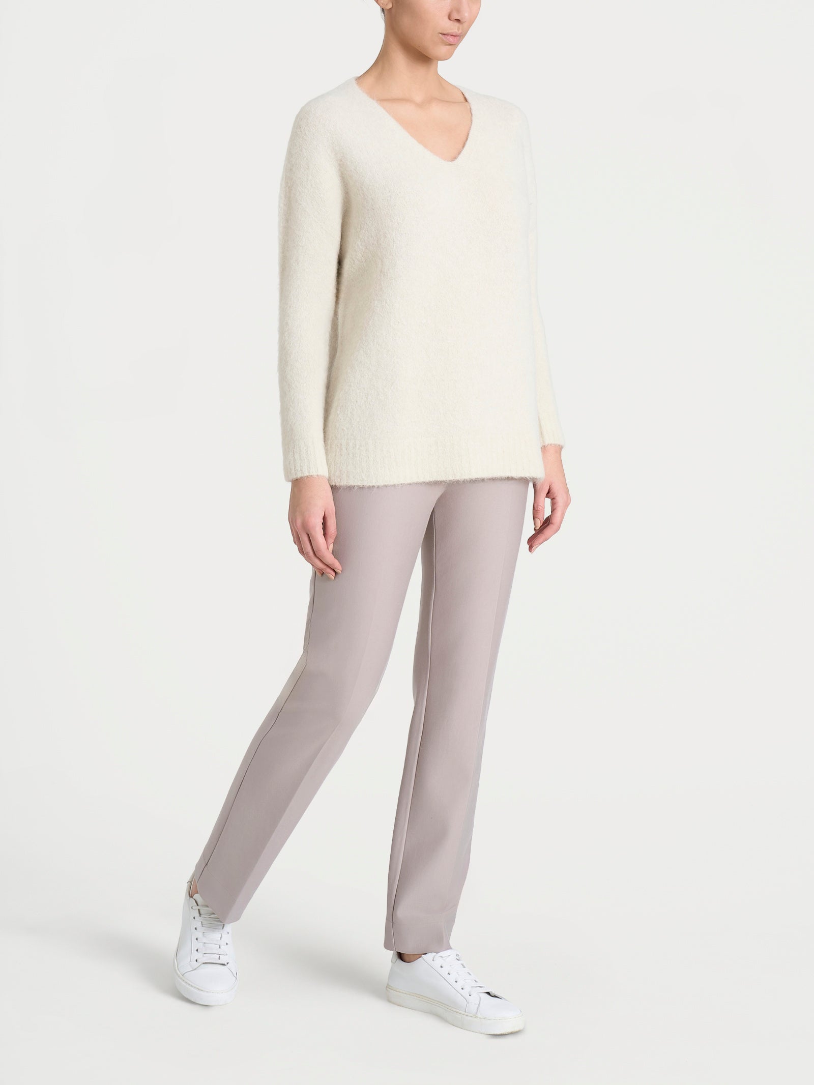 Ragno Merino Soft Maglia Scollo a V Avorio Misto Alpaca