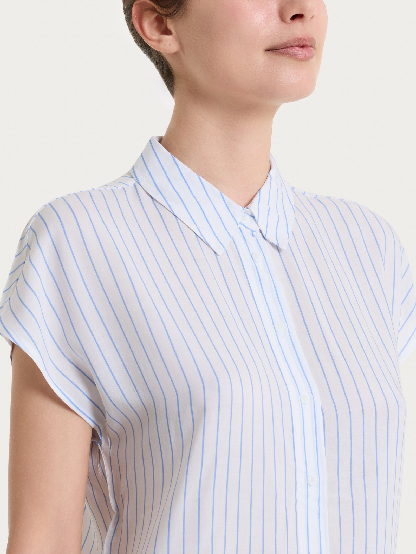 Ragno EcoSeta Camicia a Righe Manica Corta Blu