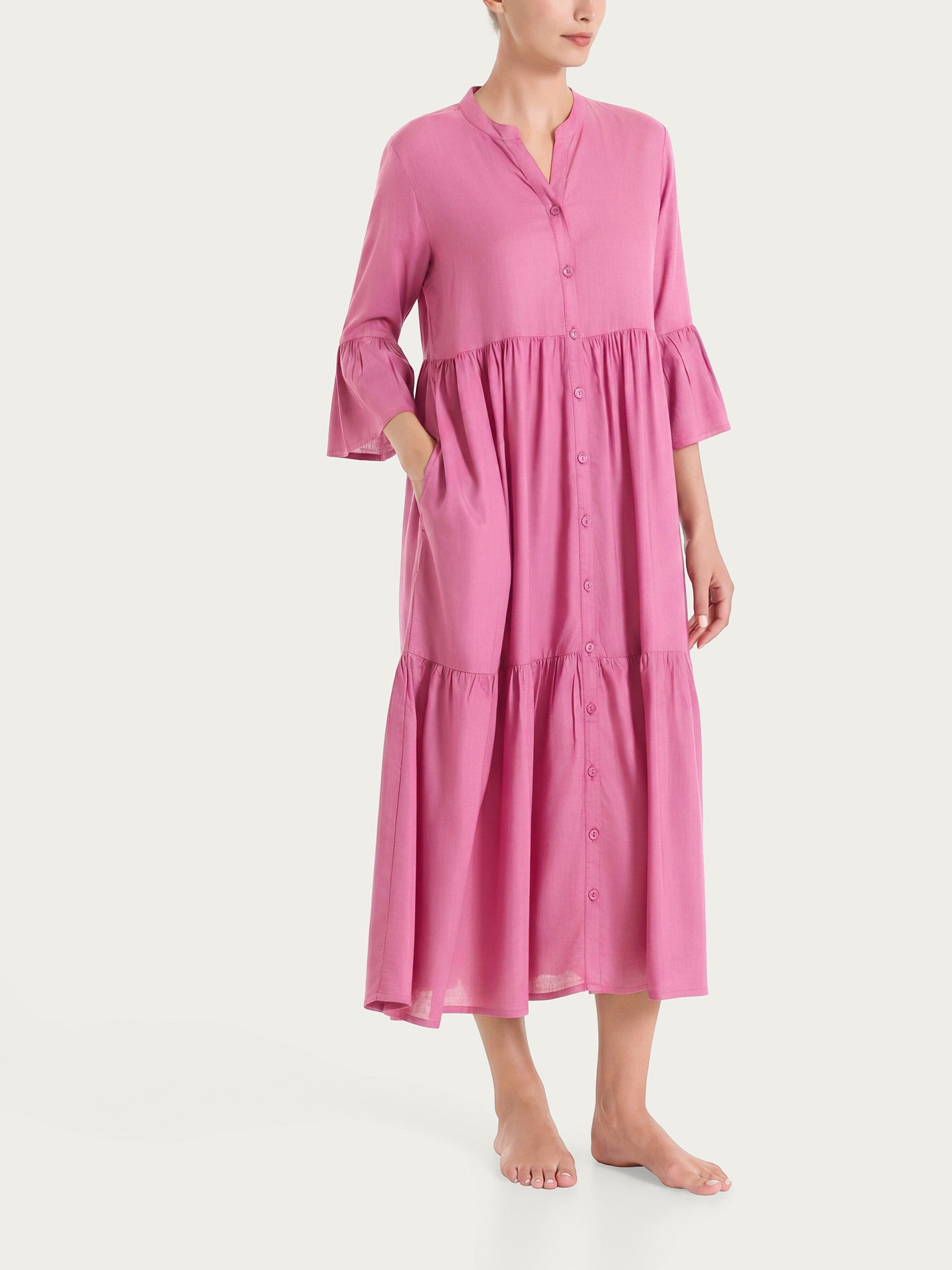 Ragno Beachwear Aperto Balze abito lungo rosa