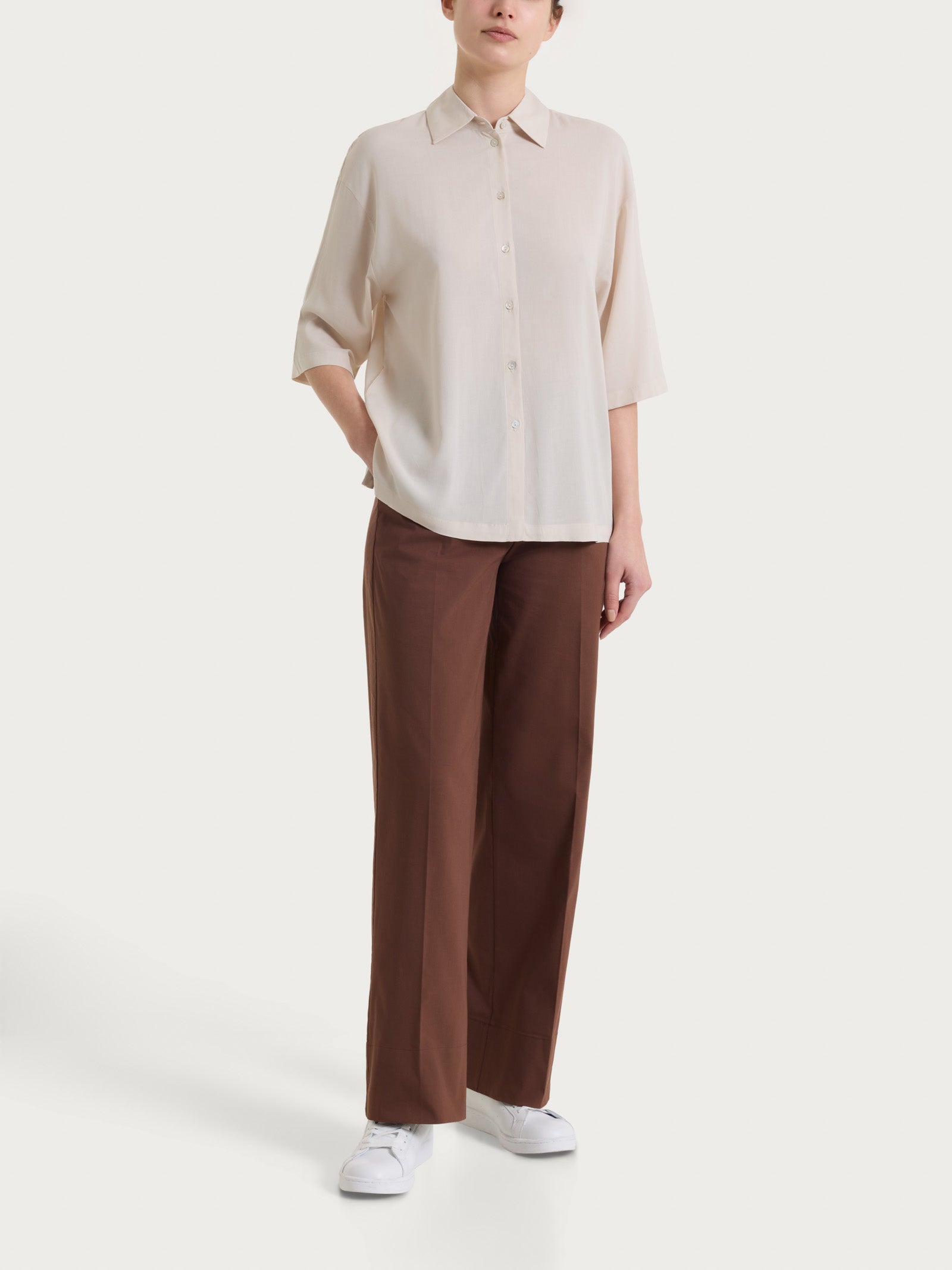 Ragno Voile Stretch Camicia Champignon manica 3/4 viscosa