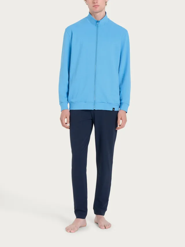 Ragno Eco Cotton pigiama tuta aperta azzurro cotone piquet