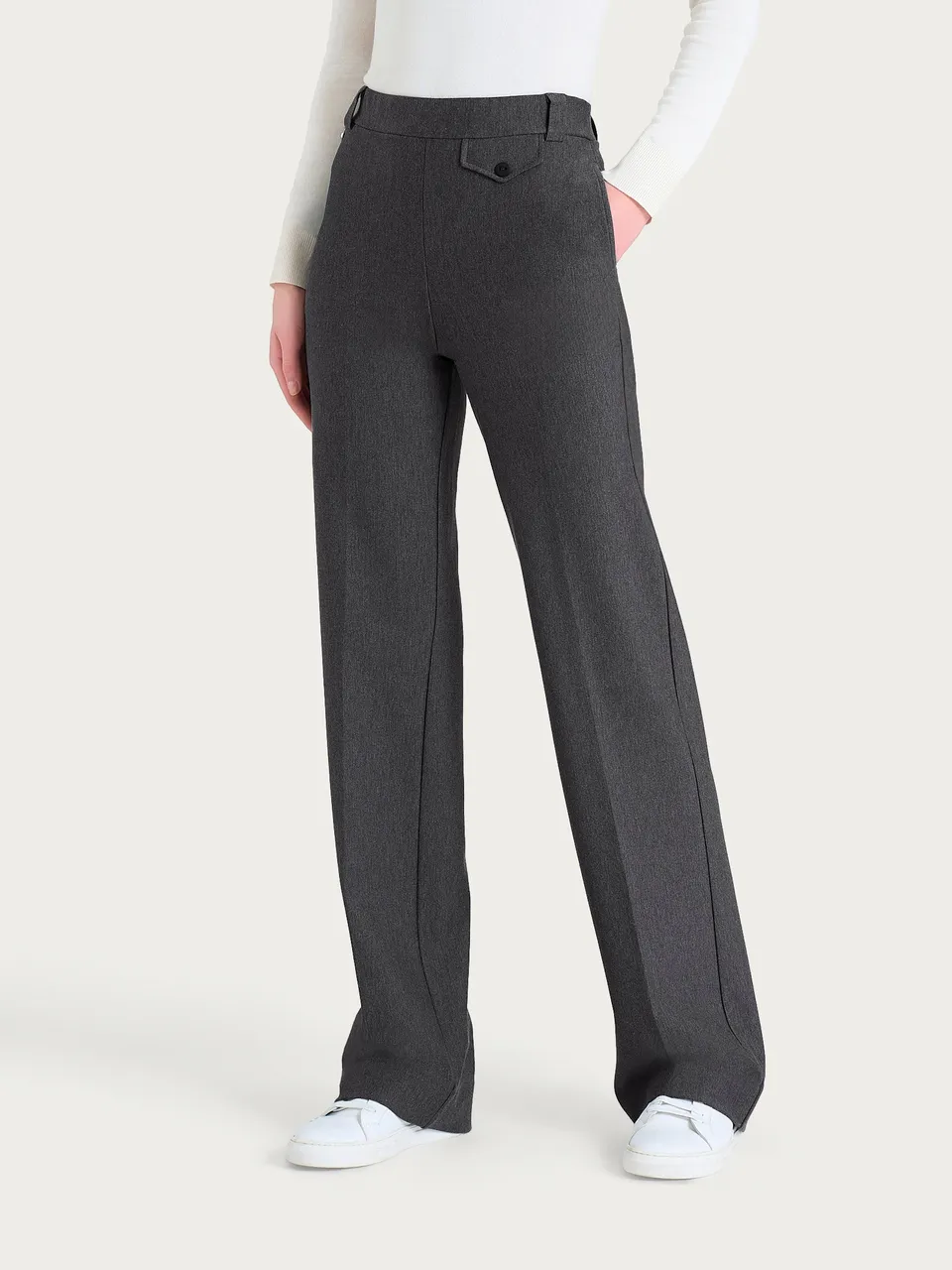 Ragno Compact Pantalone Wide Leg Ardesia Mel. con Taschino