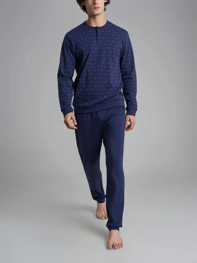 Ragno Sport pigiama serafino cotone uomo lungo blu naval academy