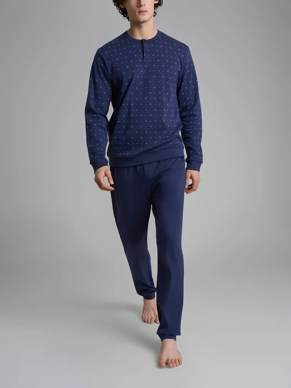 Ragno Sport pigiama serafino cotone uomo lungo blu naval academy