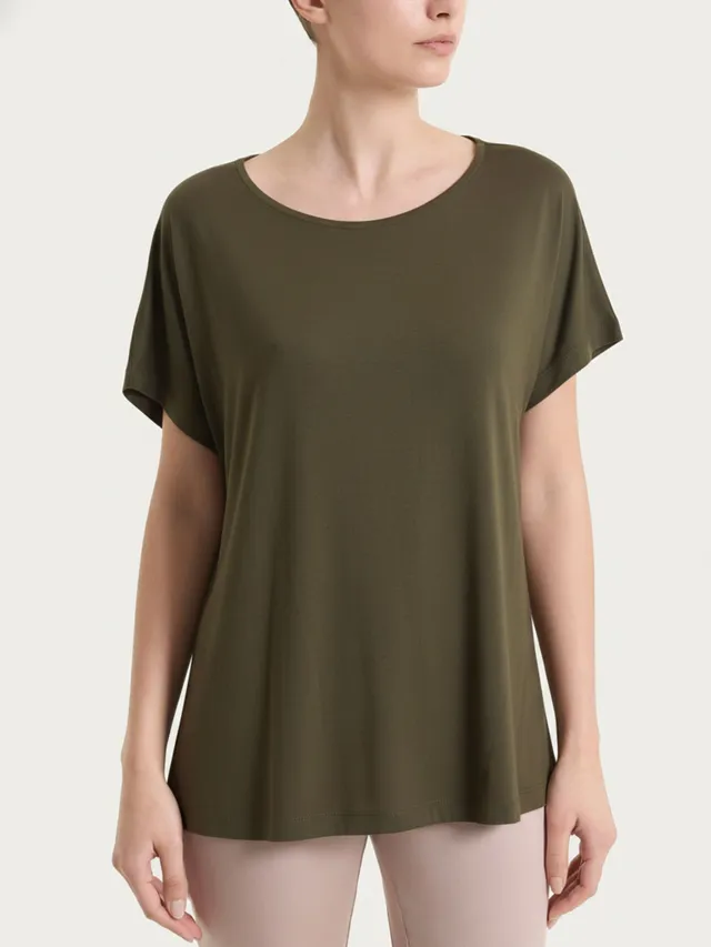 Ragno Viscosa Summer maglietta girocollo dark olive manica kimono