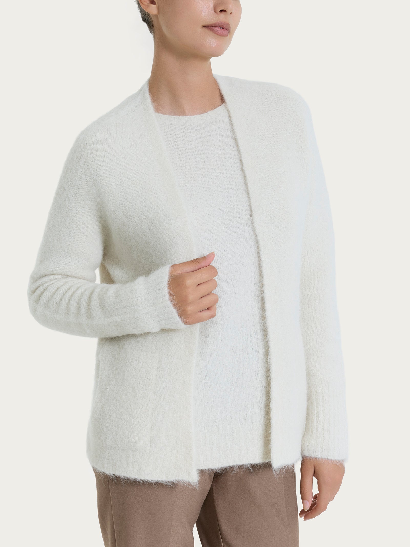 Ragno Merino Soft Cardigan Aperto Misto Alpaca Avorio