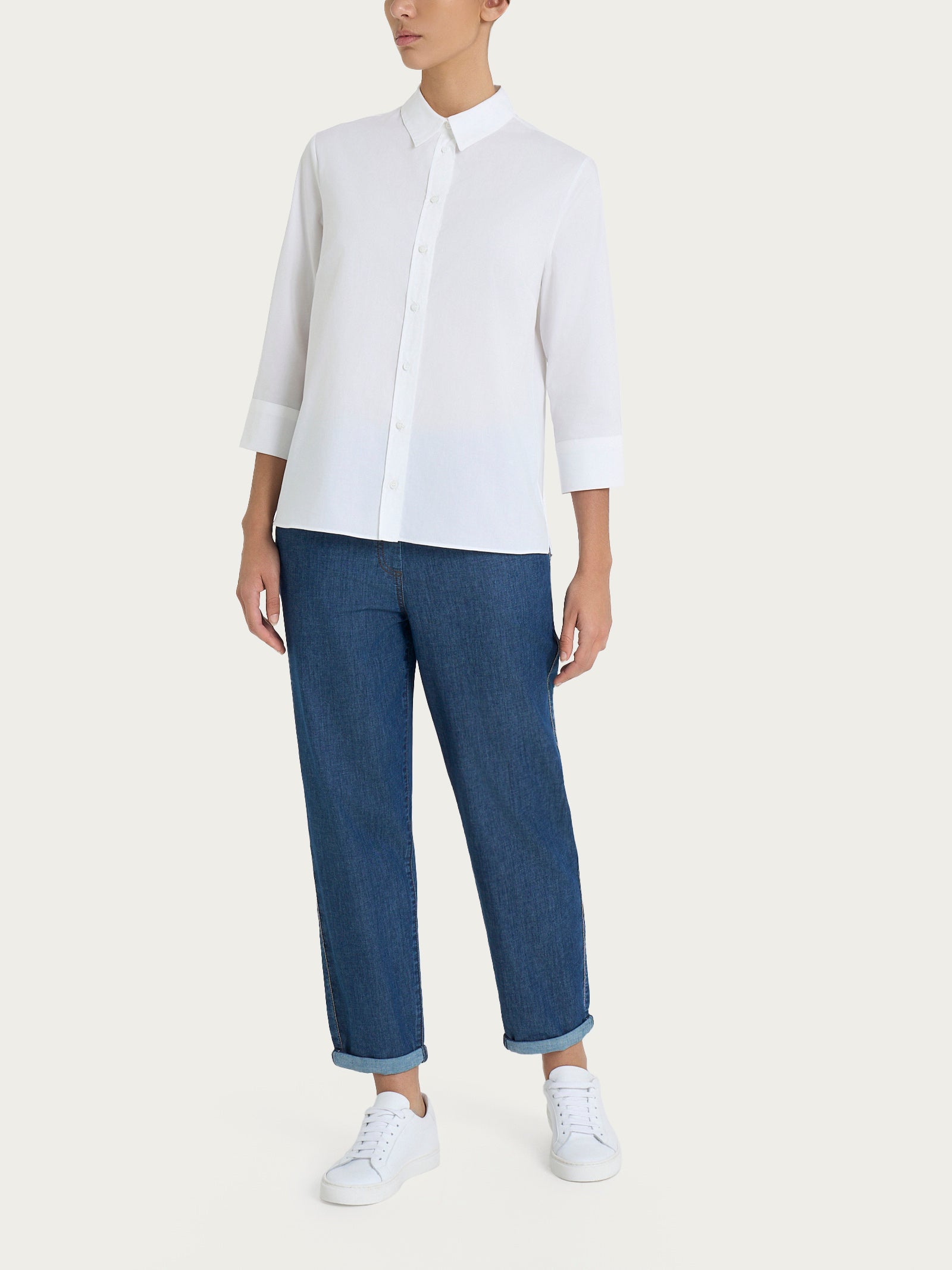 Ragno Popeline camicia manica 3/4 bianca cotone