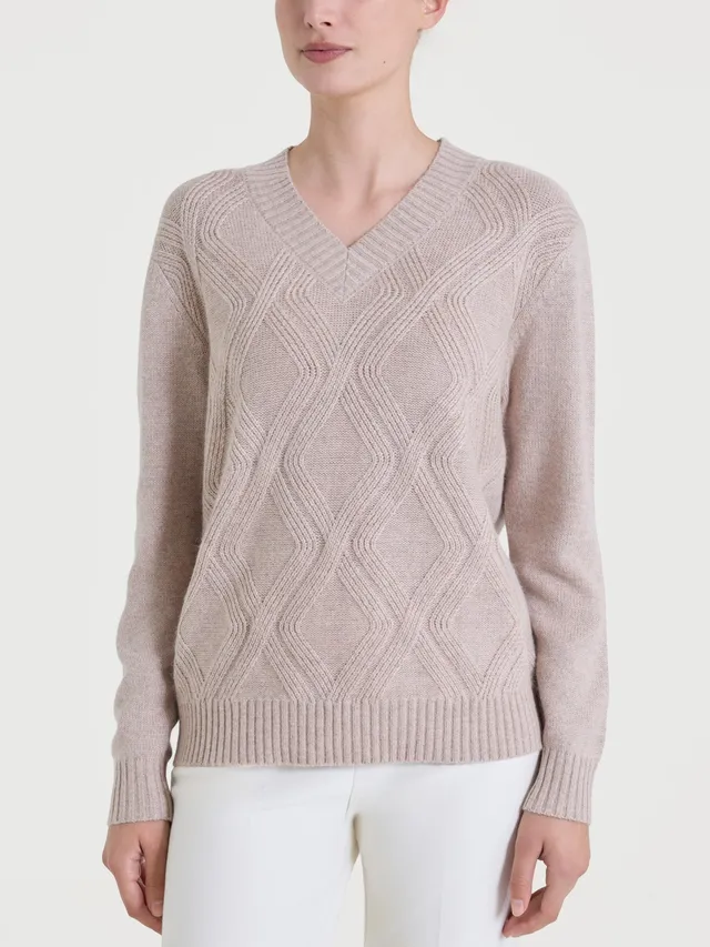 Ragno Four Seasons maglia scollo V trecce Zenzero Mel.