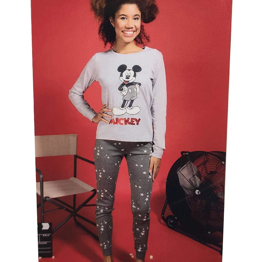 Lady C Sabor Mickey Mouse pigiama lungo donna cotone caldo