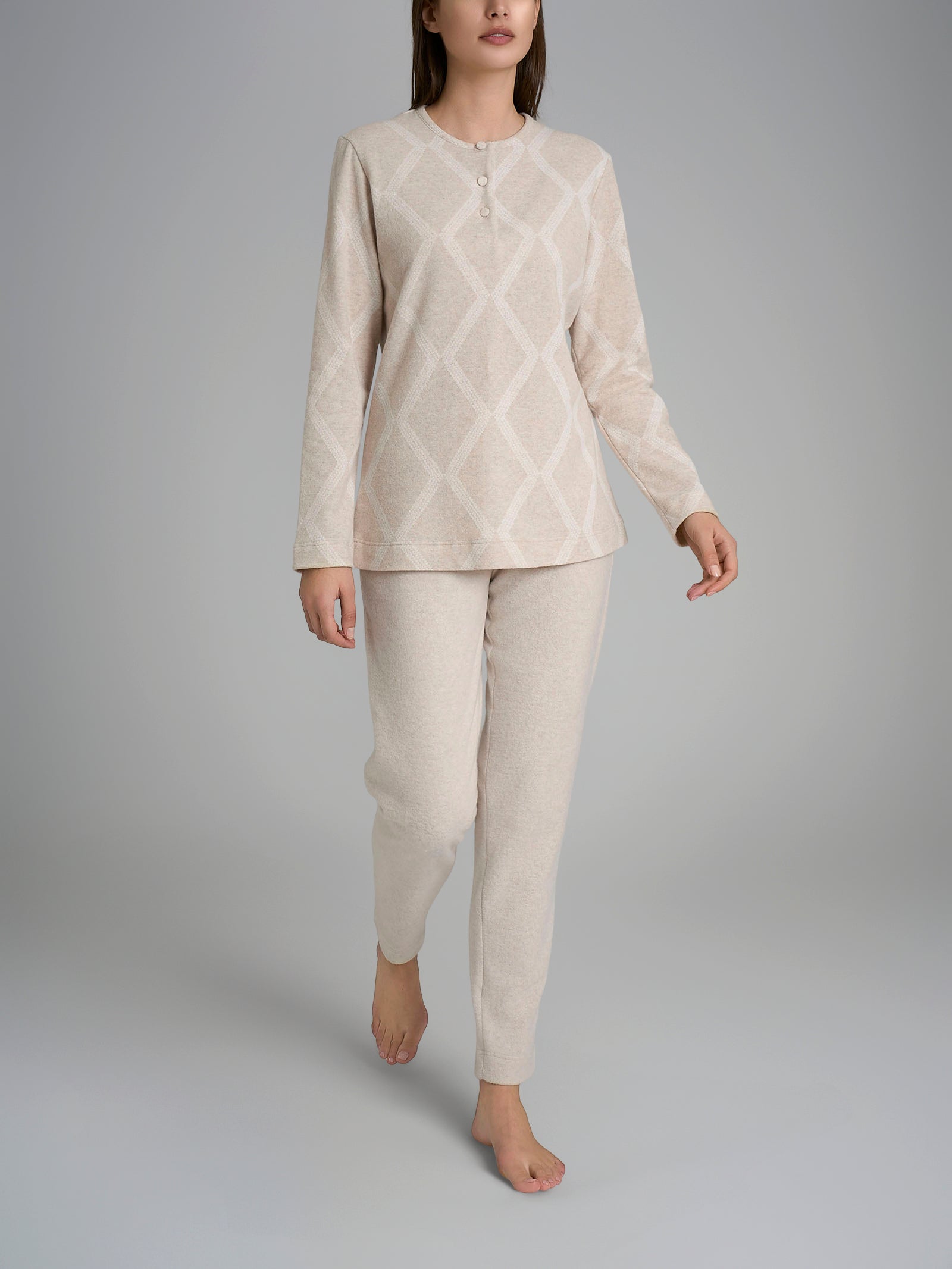 Ragno Cotton Eco Pile Pigiama Lungo Serafino pigiama fantasia panna caldo