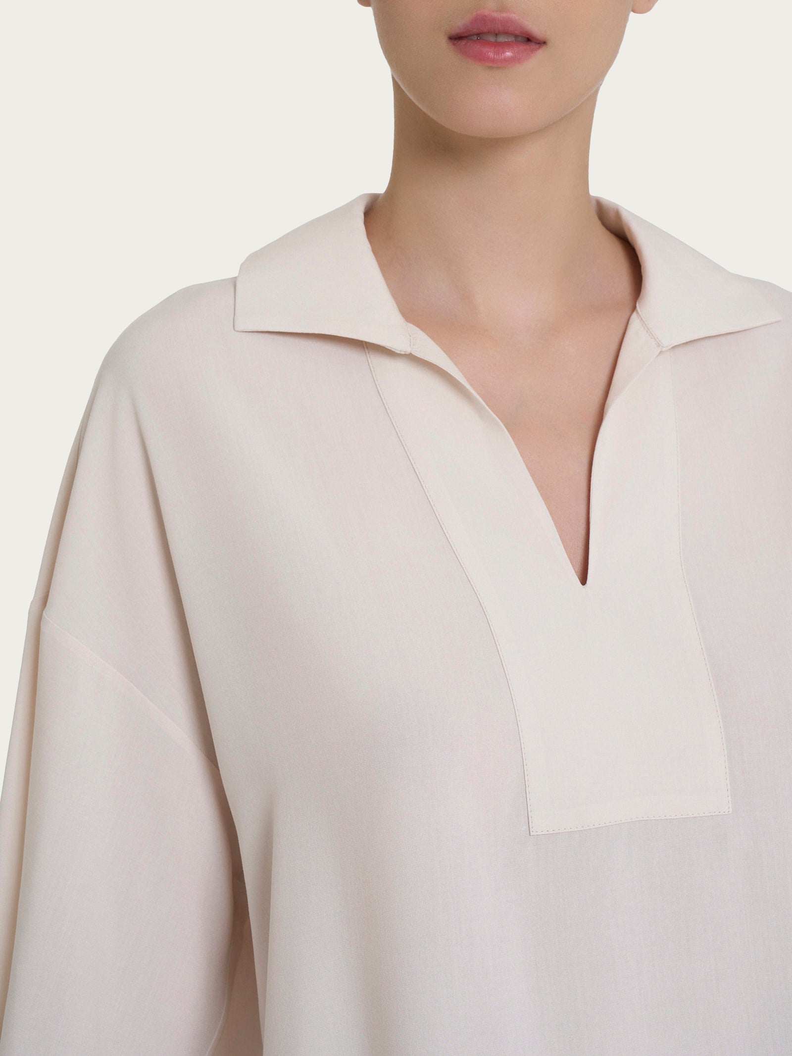 Ragno EcoSeta Blusa Colletto Polo Champignon in viscosa