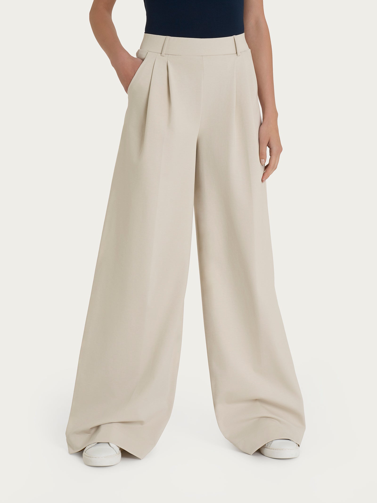 Ragno Compact Light pantalone palazzo champignon con tasche