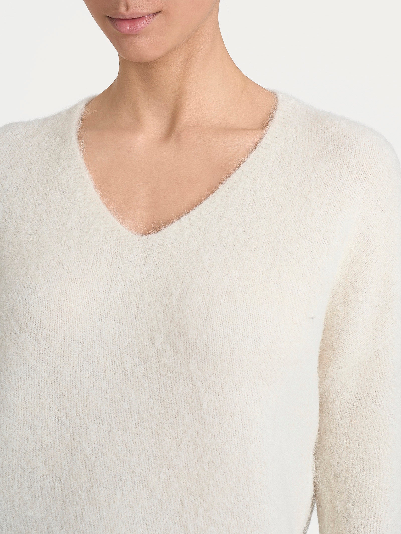 Ragno Merino Soft Maglia Scollo a V Avorio Misto Alpaca