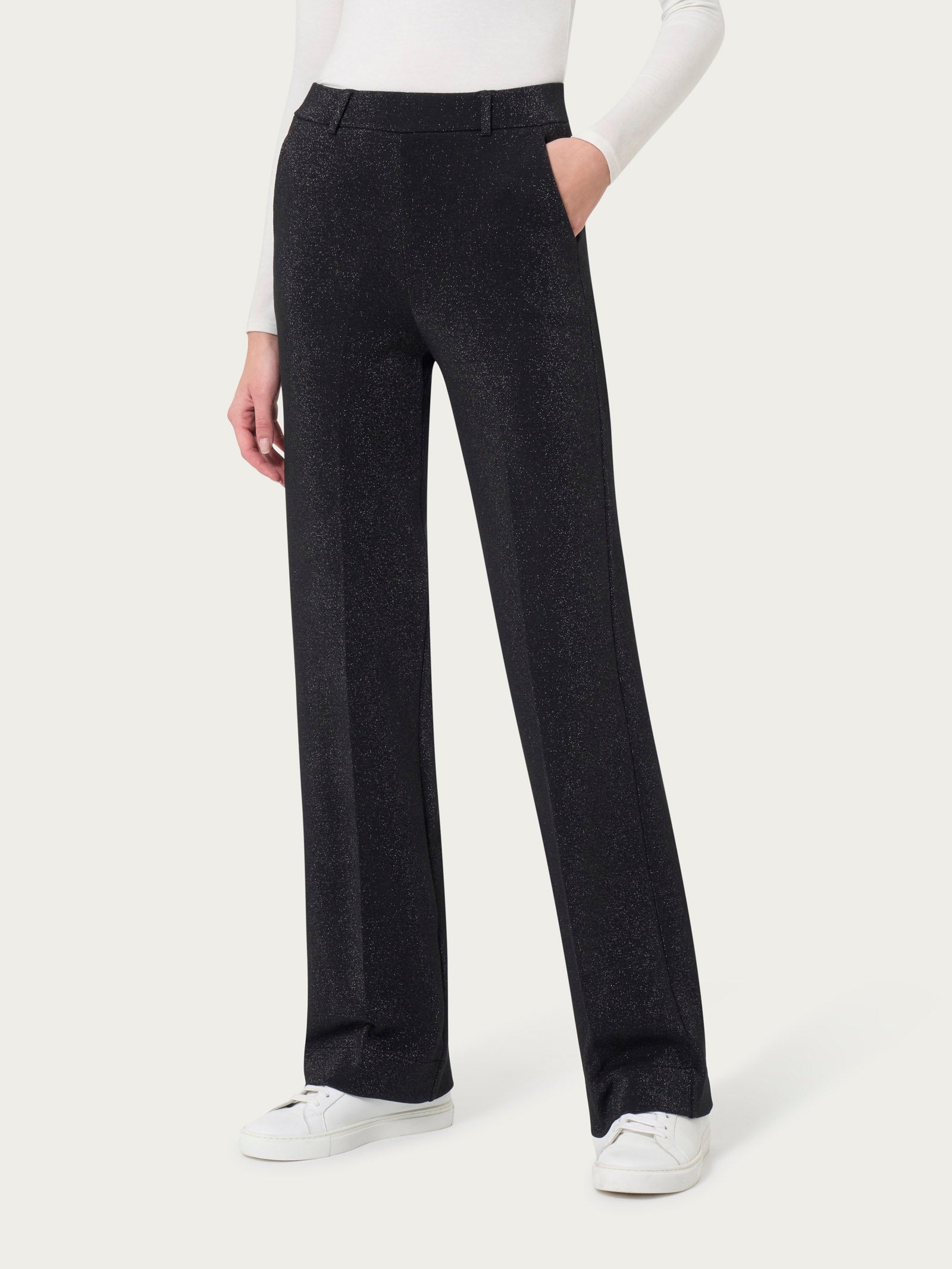 Ragno Compact Wide Leg pantalone ampio nero jacquard tasche