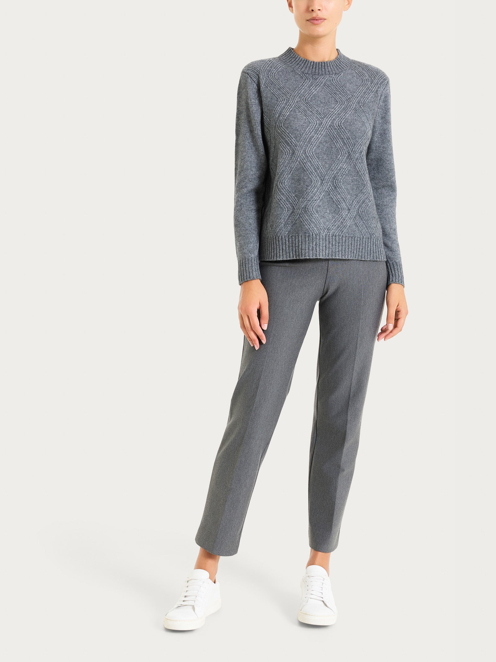 Ragno Natural Soft maglia girocollo trecce grigio Ferro Mel.