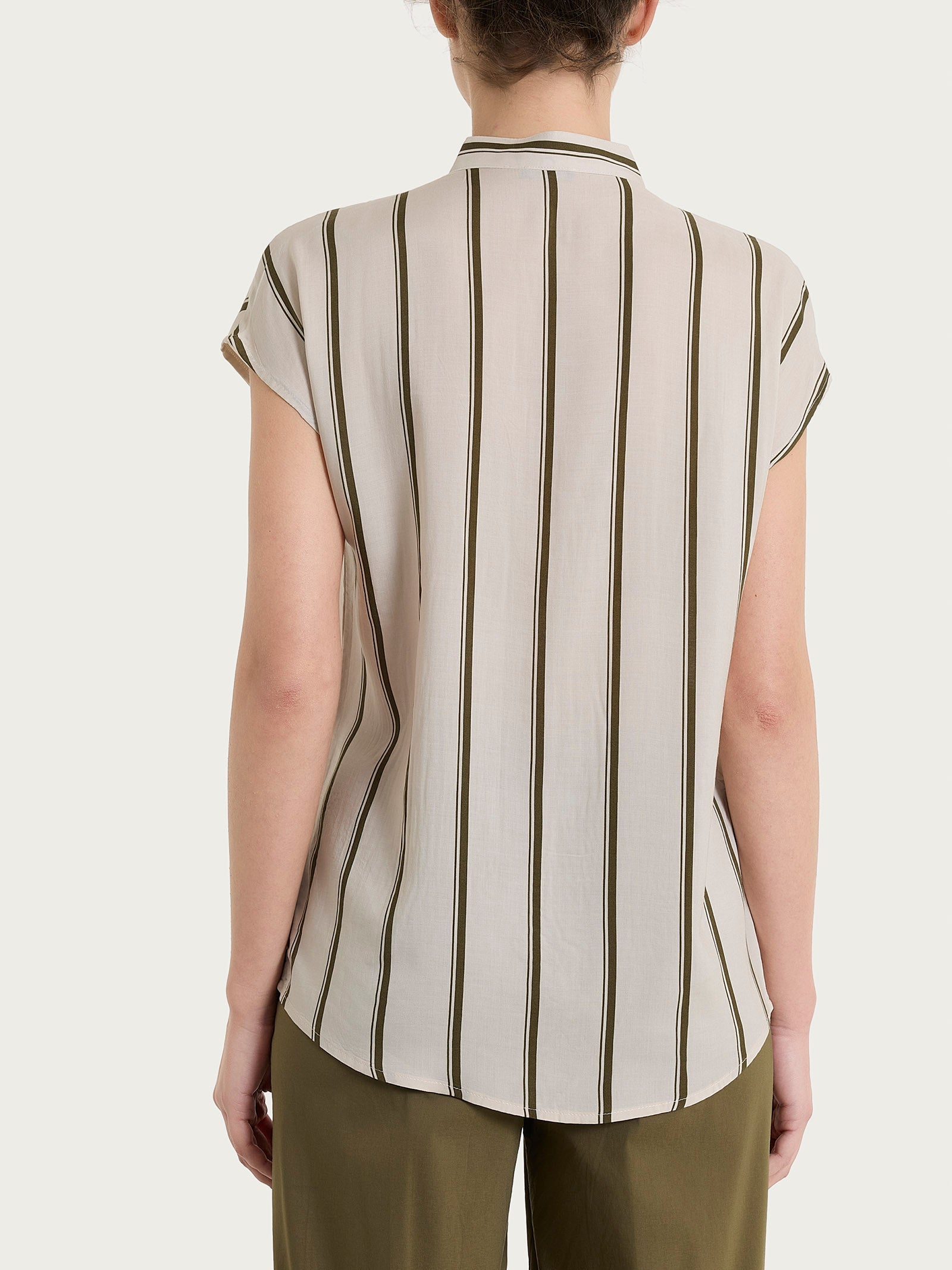 Ragno EcoSeta Camicia Donna Rigata Manica Kimono Dark Olive