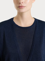 Ragno Crepe Lurex Cardigan Bleu aperto senza bottoni