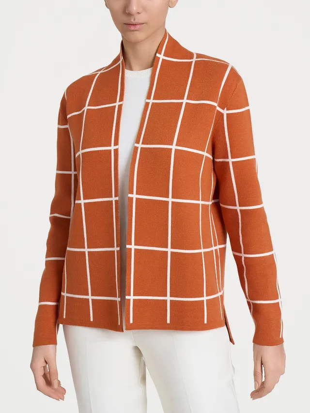 Ragno Super Soft Cardigan aperto check Fant. Rust morbido