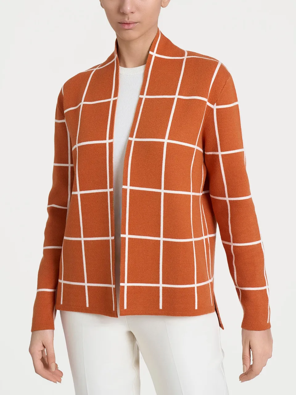 Ragno Super Soft Cardigan aperto check Fant. Rust morbido