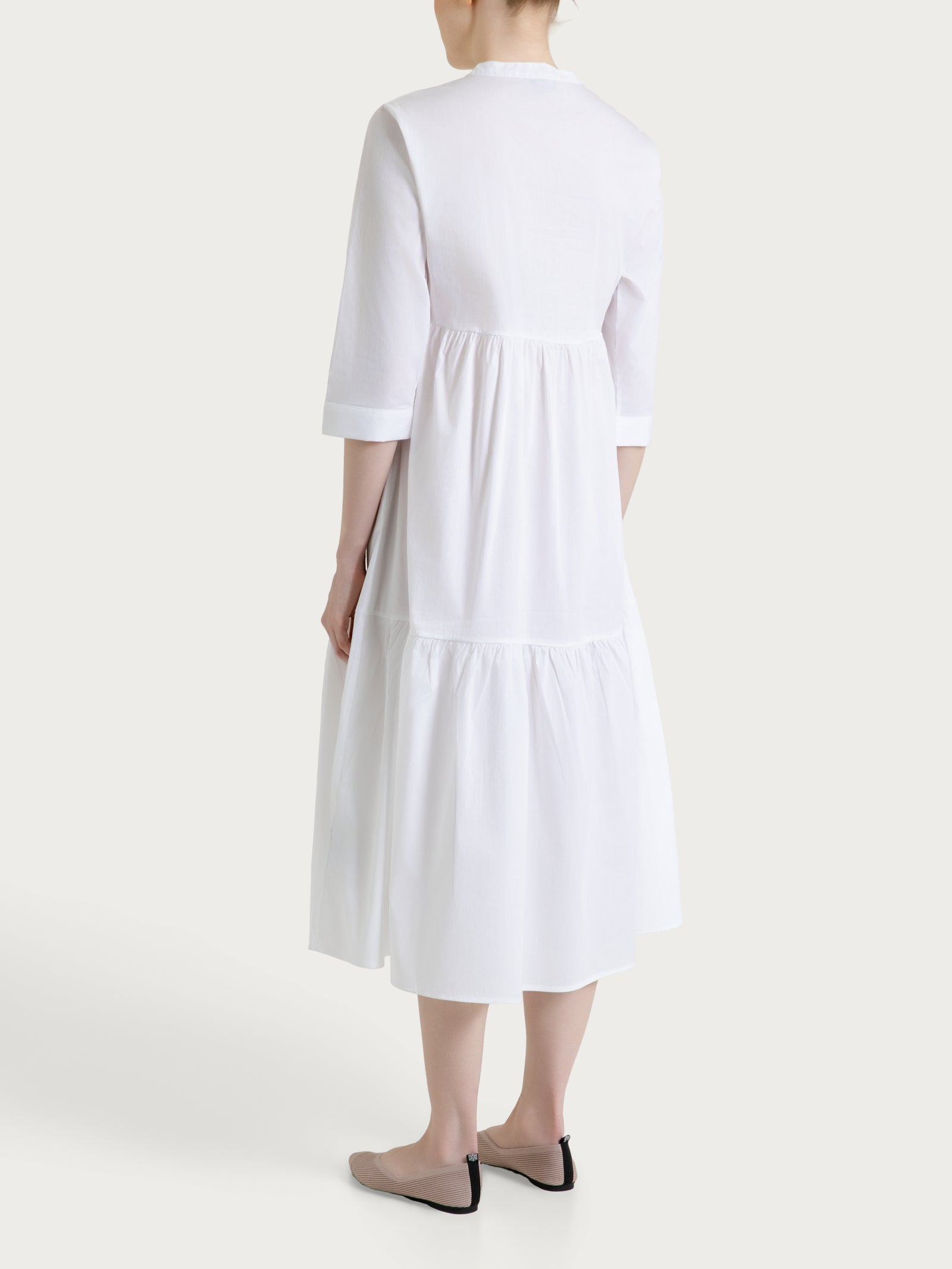 Ragno Abito poplin cotone balze Bianco scollo a V