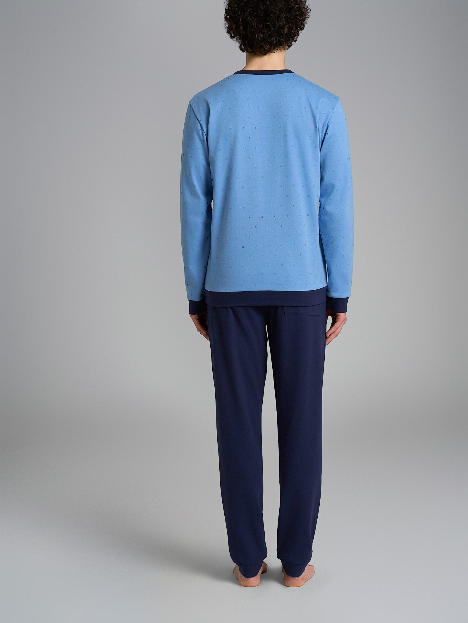 Ragno Jersey Cotone pigiama serafino Bel Air Blue geometrico