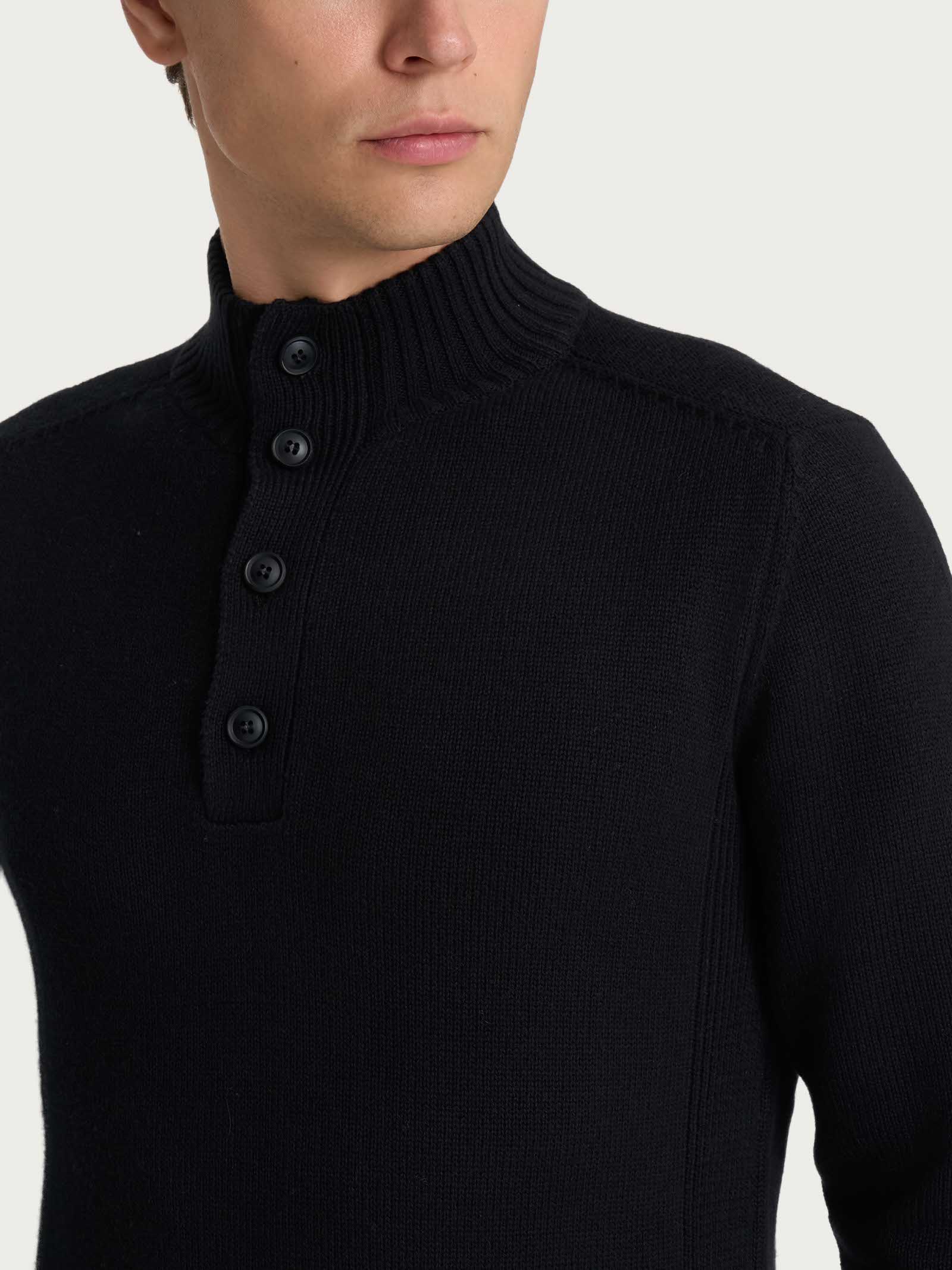 Ragno Merino Soft Lupetto Bottoni Nero misto lana