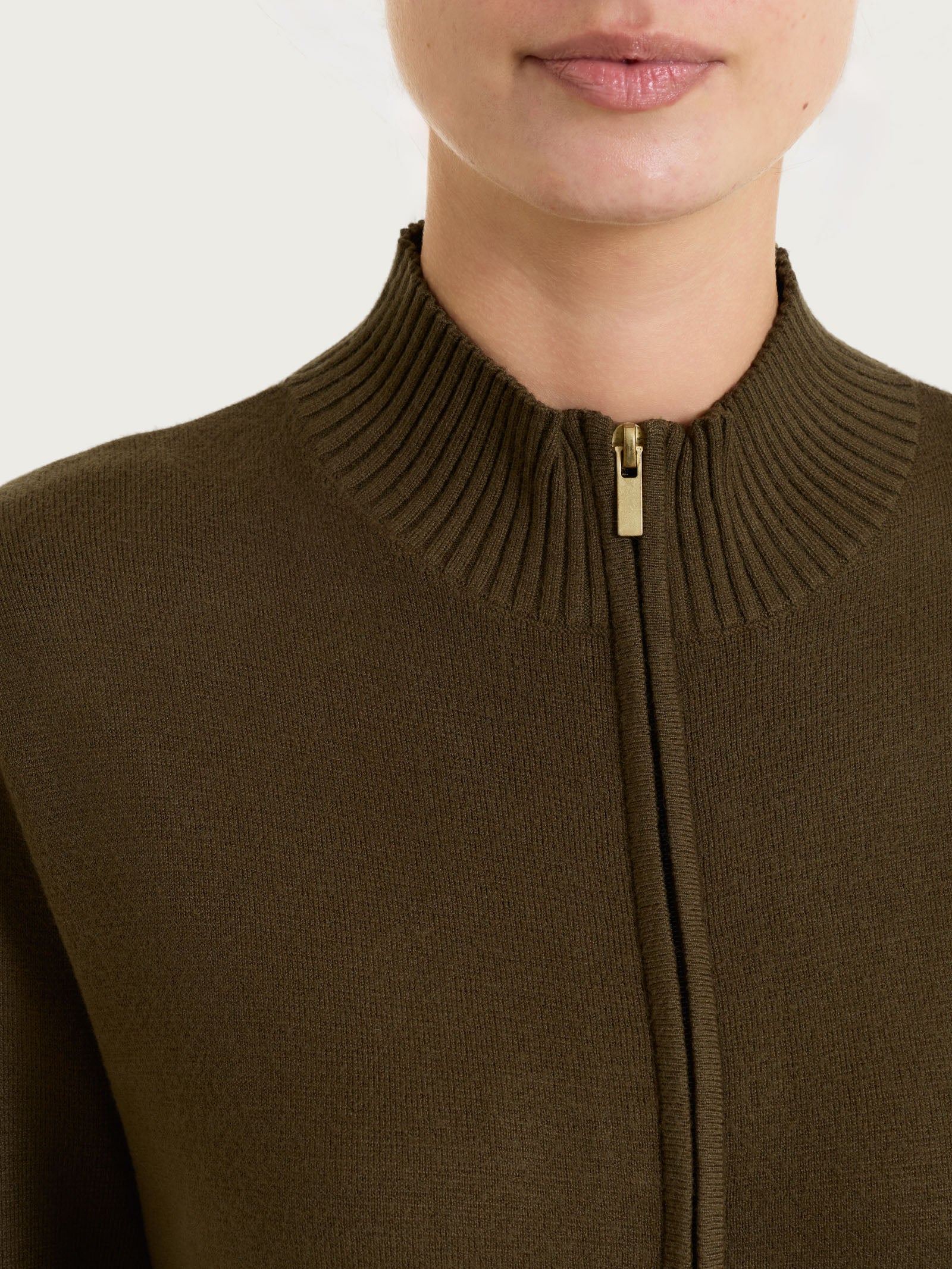 Ragno Four Seasons cardigan Dark Olive zip boxy