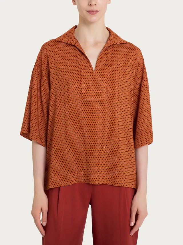 Ragno EcoSeta Blusa collo fantasia Red Ochre viscosa