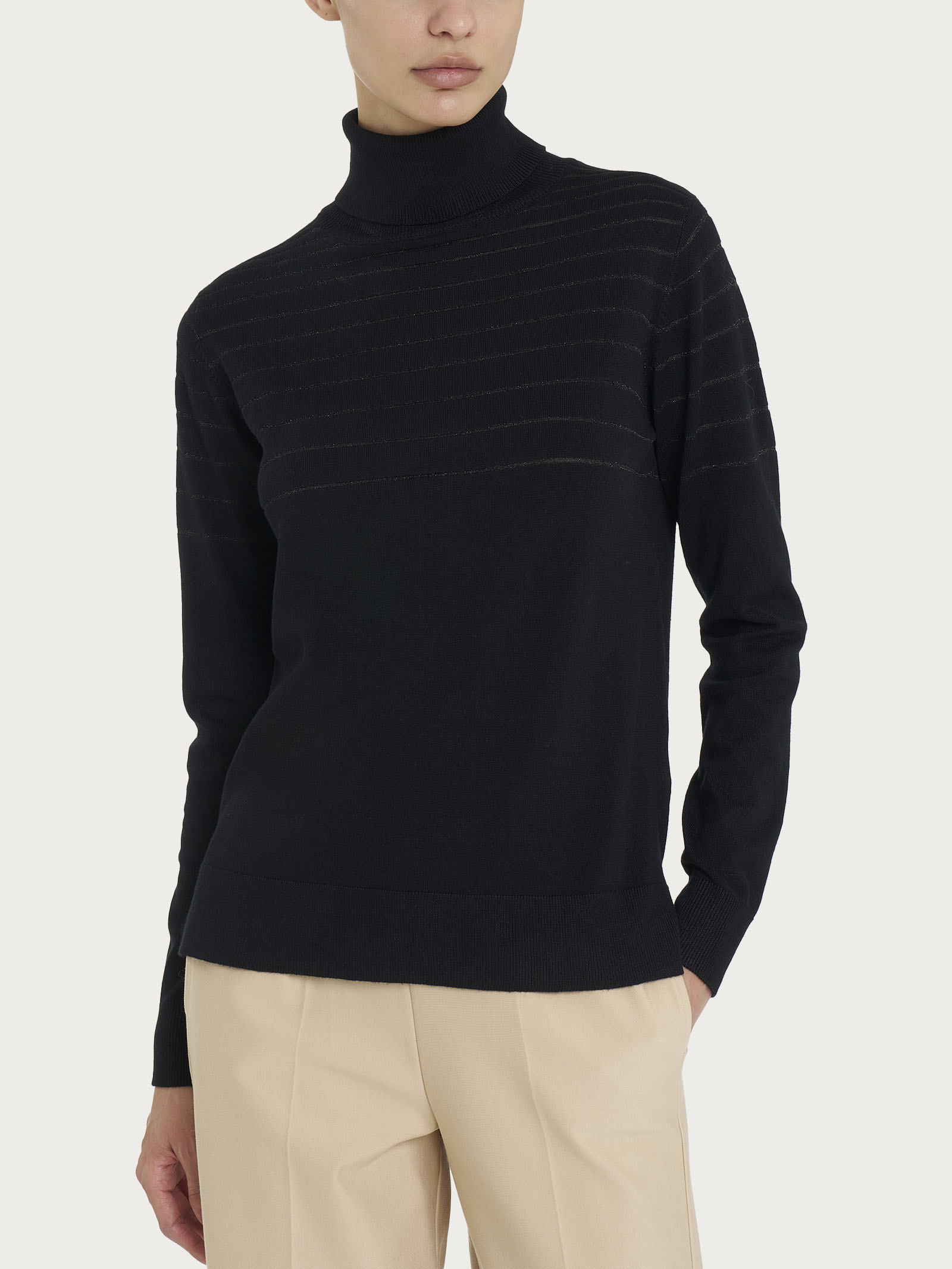 Ragno Four Seasons dolcevita righe lurex nero