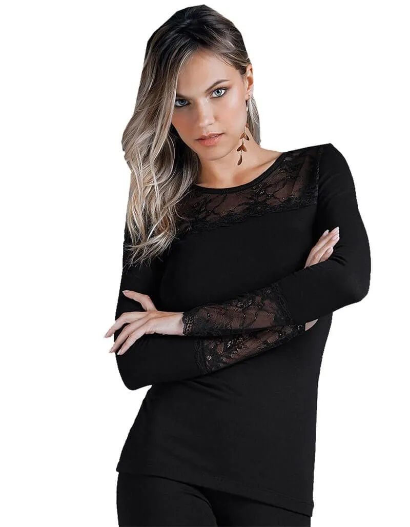 Lady C Jadea 4871 maglia donna S nera pizzo
