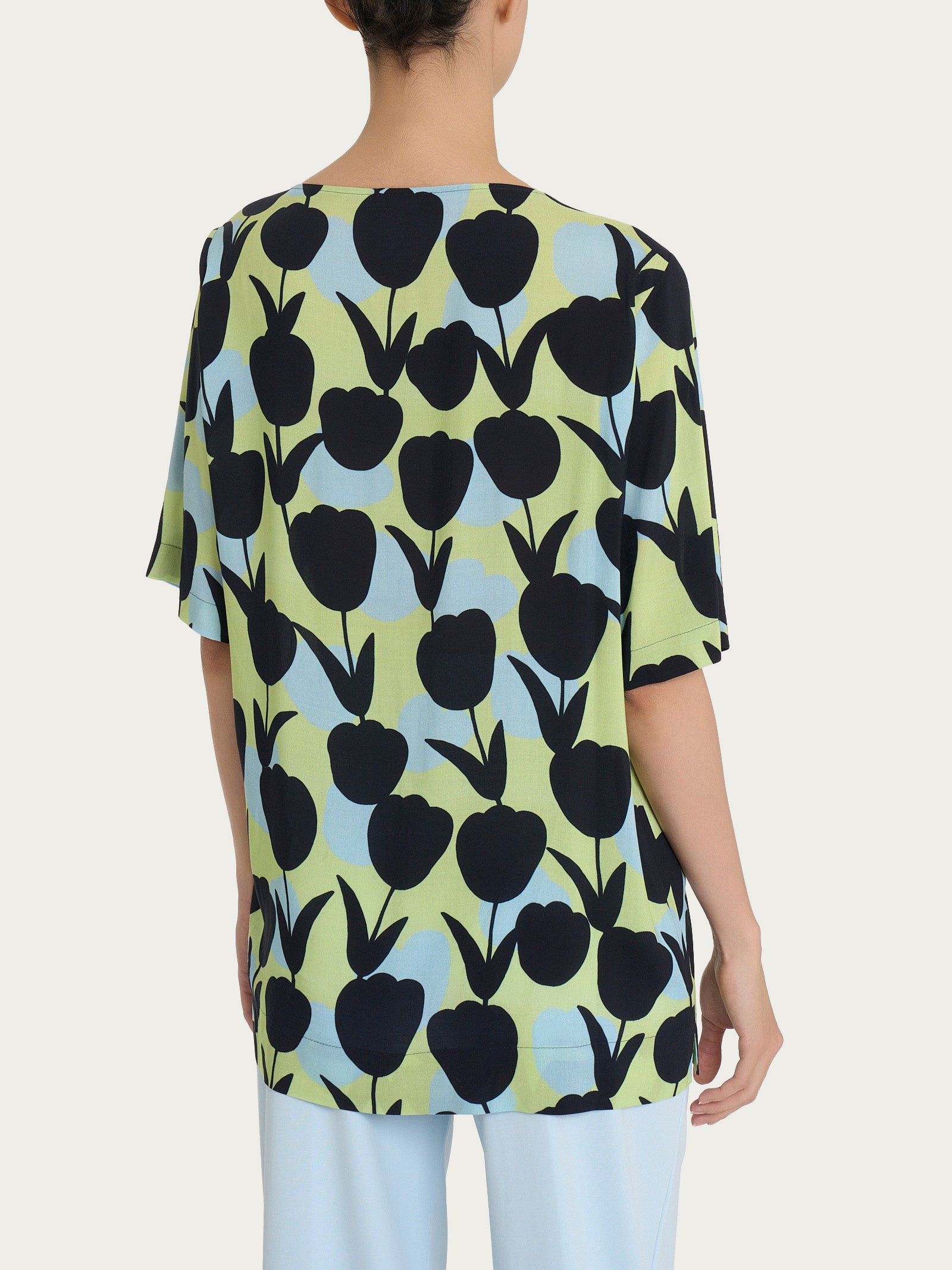 Ragno EcoSeta Blusa girocollo tulipani Shadow Lime viscosa