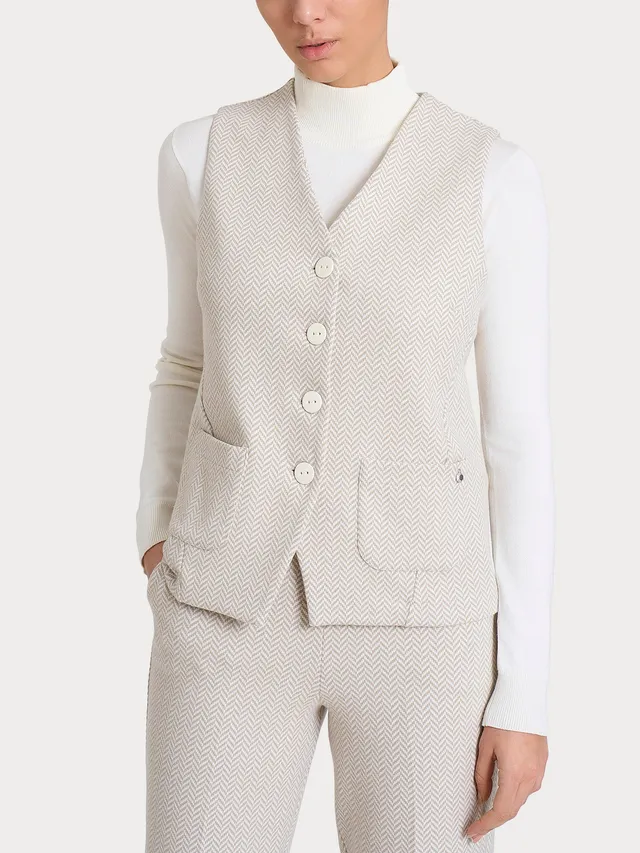 Ragno Eco Jacquard gilet donna 4 bottoni avorio